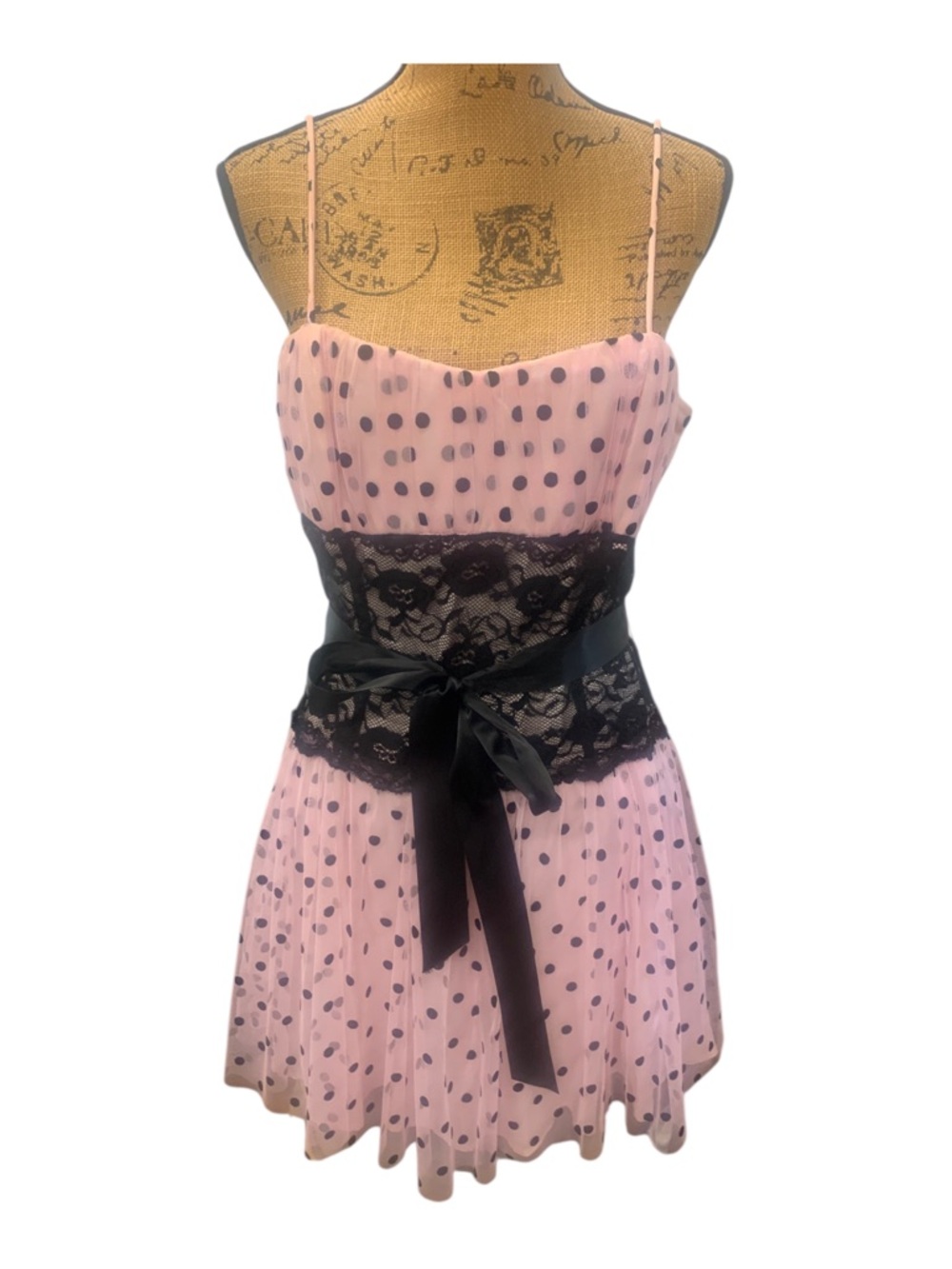 Vintage Y2K Deb Pink & Black Polkadot Formal  Dress sz-XL